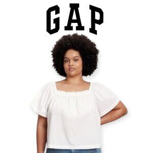 GAP Off White Square Neck Flutter Sleeve Cotton Blouse Womens Large Casual Top